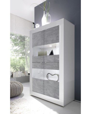 Vitrine 4 portes BASIC finition blanc-béton 102/162/43 cm
