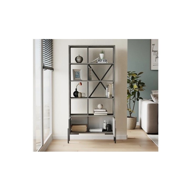 Bibliothèque BRUNO 73,8 x 160 cm béton et noir