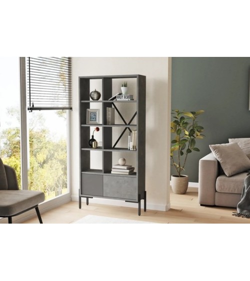 Bibliothèque BRUNO 73,8 x 160 cm béton et noir