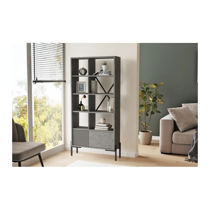 Bibliothèque BRUNO 73,8 x 160 cm béton et noir