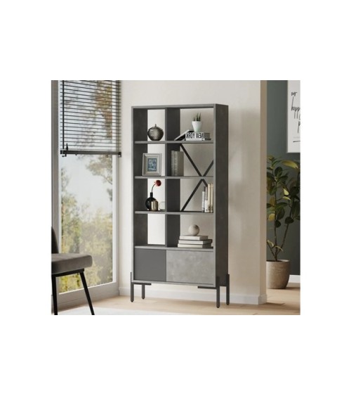 Bibliothèque BRUNO 73,8 x 160 cm béton et noir