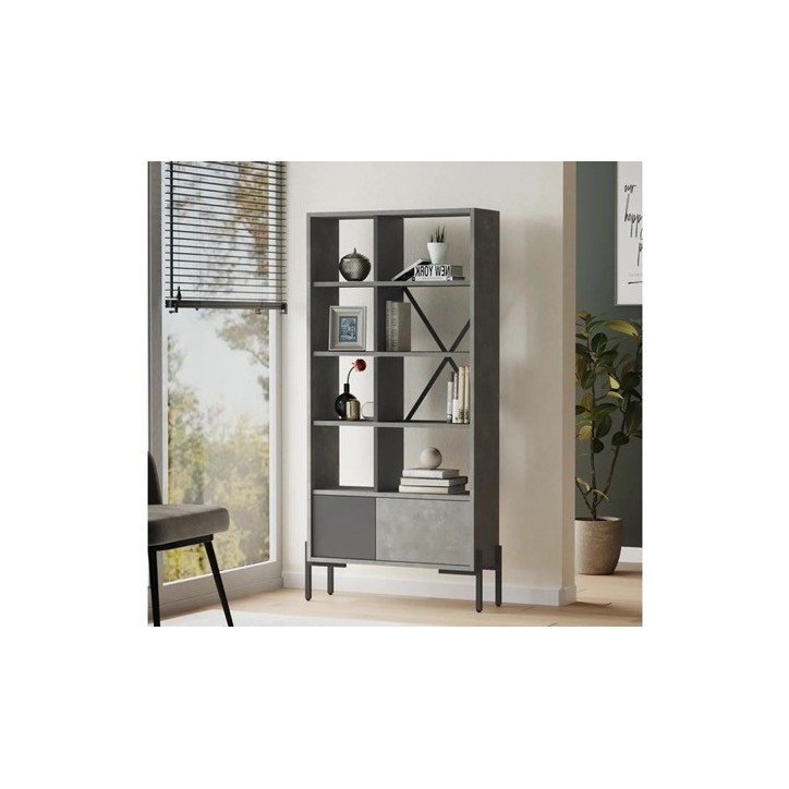 Bibliothèque BRUNO 73,8 x 160 cm béton et noir