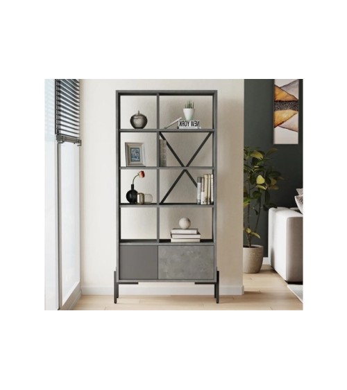 Bibliothèque BRUNO 73,8 x 160 cm béton et noir