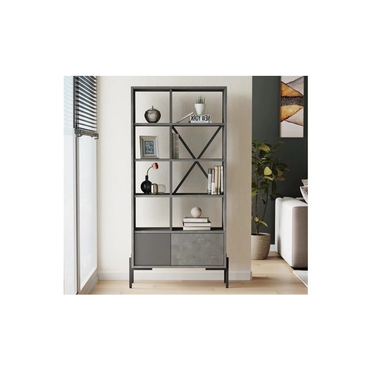 Bibliothèque BRUNO 73,8 x 160 cm béton et noir