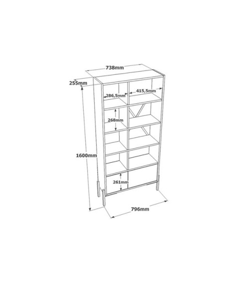Bibliothèque BRUNO 73,8 x 160 cm béton et noir
