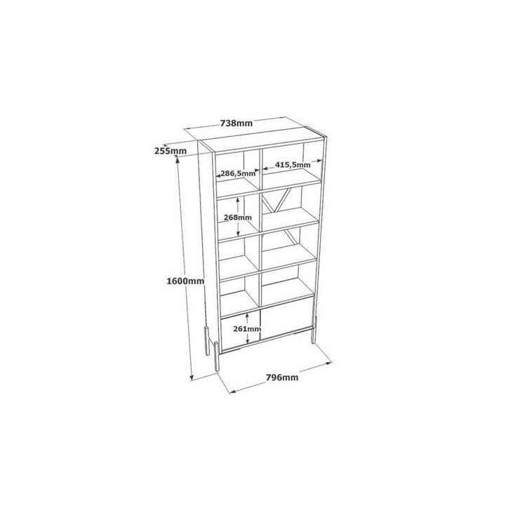 Bibliothèque BRUNO 73,8 x 160 cm béton et noir