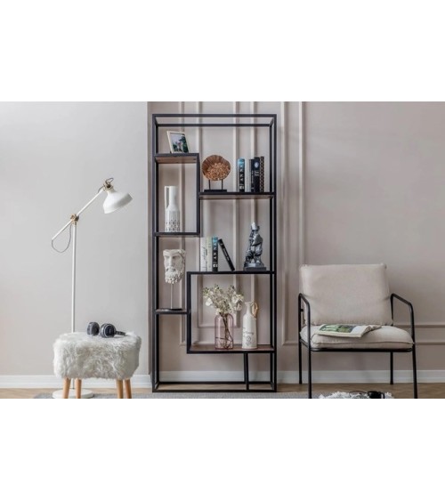 Bibliothèque OVEL 90 x 180 cm noir et bois