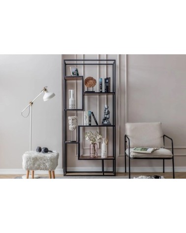 Bibliothèque OVEL 90 x 180 cm noir et bois
