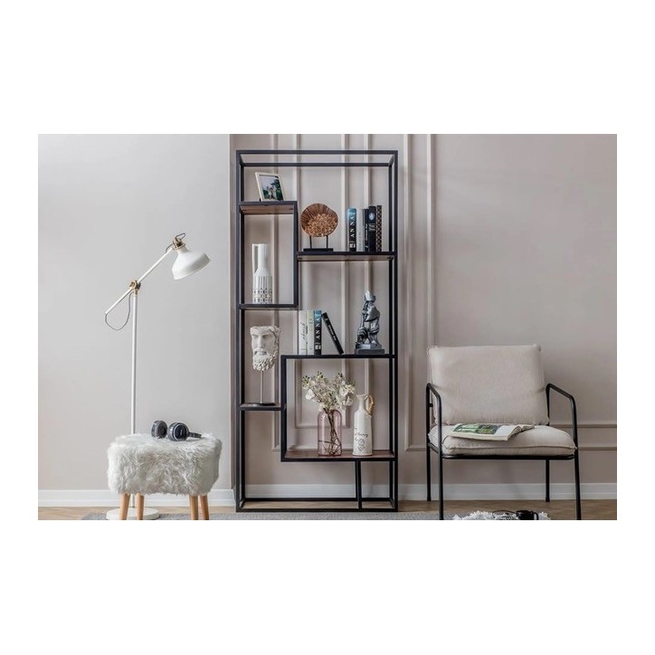 Bibliothèque OVEL 90 x 180 cm noir et bois