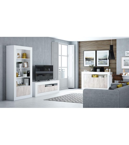 Bibliothèque 4 étagères + 2 portes 94 x 35 x 181 cm blanc artik-blanc poli