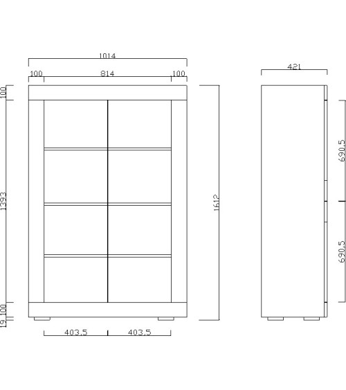 Vitrine 4 portes BASIC finition blanc-béton 102/162/43 cm