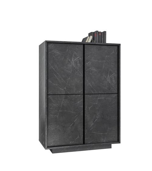 Argentier 4 portes VISCONTI finition Marbre noir 92x145x43 cm