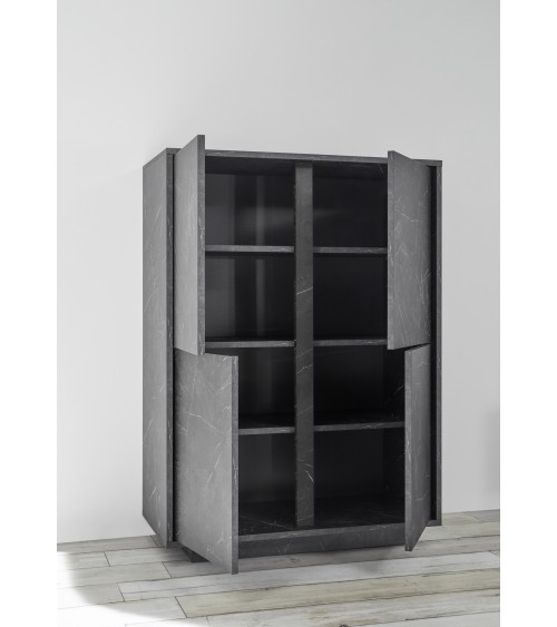 Argentier 4 portes VISCONTI finition Marbre noir 92x145x43 cm