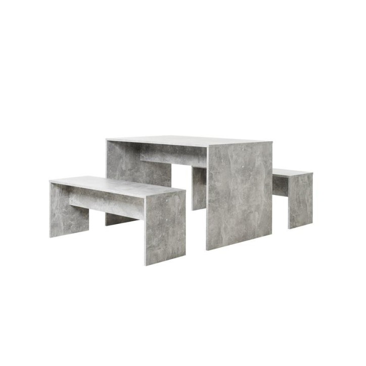 Table de salon BERLINO 118 cm + 2 bancs 113 cm béton