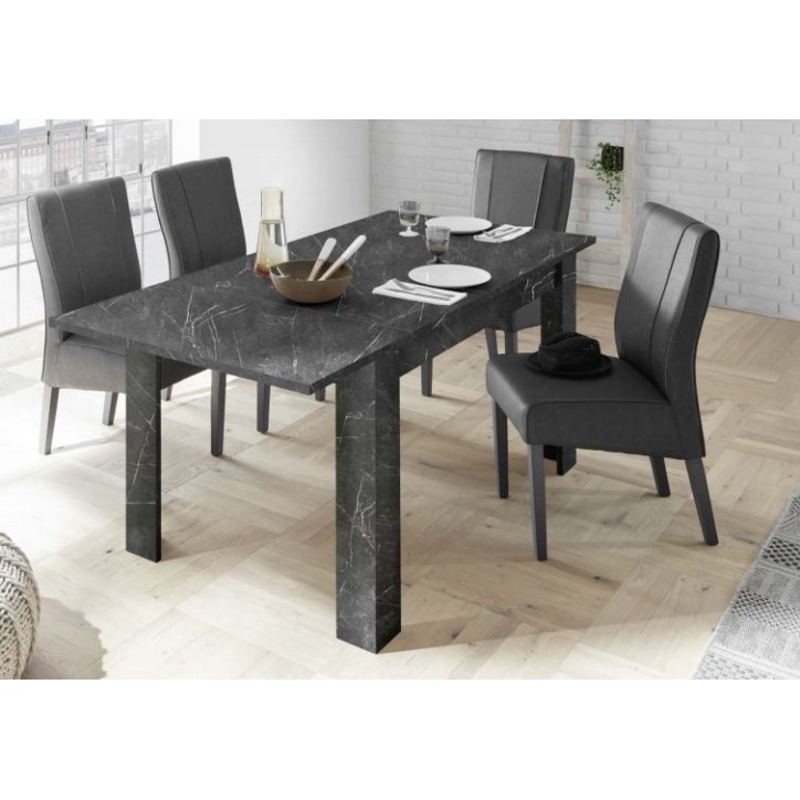 Table à manger extensible VISCONTI finition marbre noir 137-185/79/90 cm