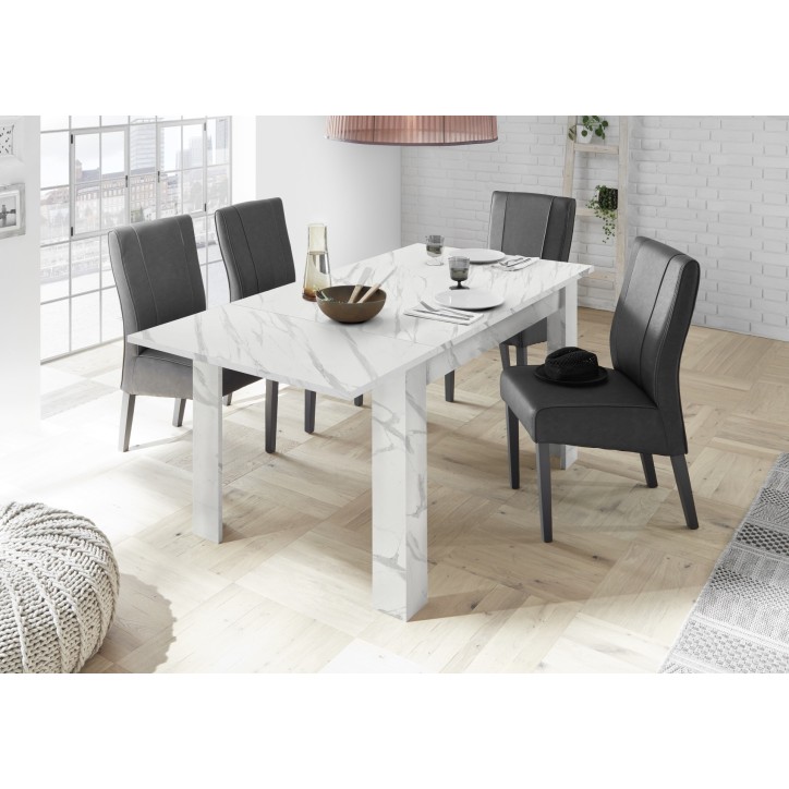 Table à manger extensible VISCONTI finition marbre blanc 137-185/79/90 cm