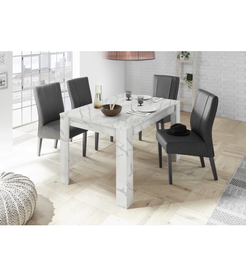 Table à manger extensible VISCONTI finition marbre blanc 137-185/79/90 cm