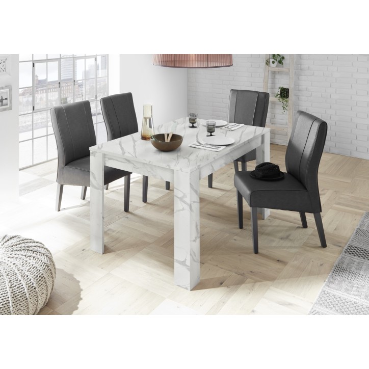 Table à manger extensible VISCONTI finition marbre blanc 137-185/79/90 cm