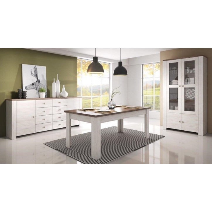 Table salle à manger ASSELIA truffe et blanc