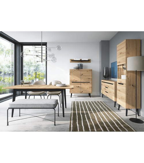 Table extensible NORDI 140/180 x 75 x 80 cm chêne et noir