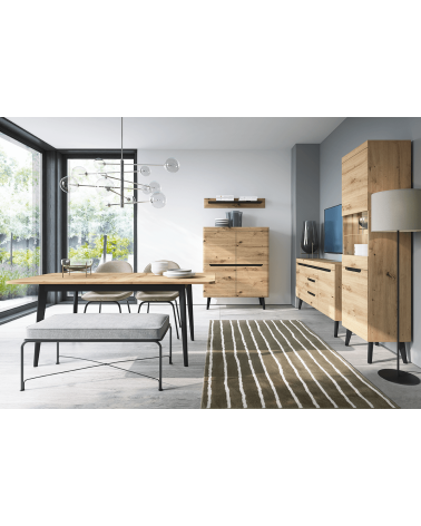 Table extensible NORDI 140/180 x 75 x 80 cm chêne et noir