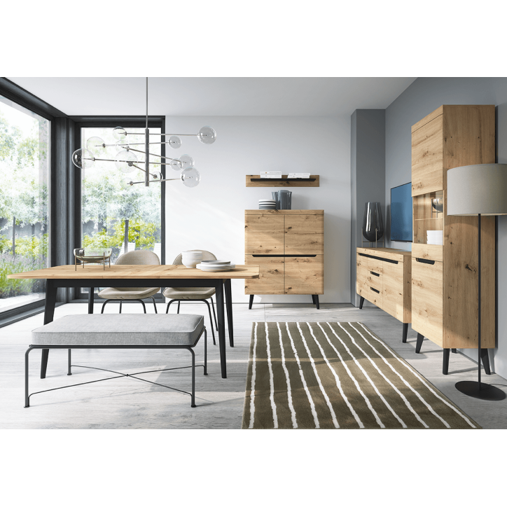 Table extensible NORDI 140/180 x 75 x 80 cm chêne et noir