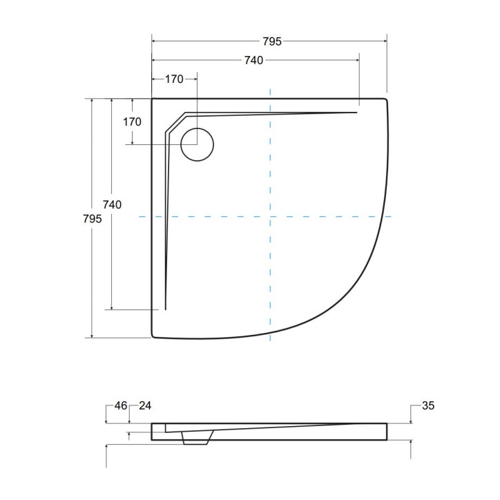 Receveur de douche extra-plat ACSO ULTRASLIM semi-circulaire 80x80 cm et 90x90 cm blanc