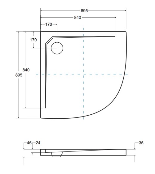 Receveur de douche extra-plat ACSO ULTRASLIM semi-circulaire 80x80 cm et 90x90 cm blanc