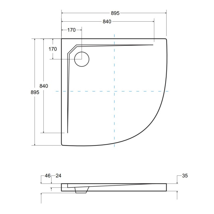 Receveur de douche extra-plat ACSO ULTRASLIM semi-circulaire 80x80 cm et 90x90 cm blanc