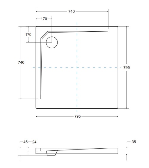 Receveur de douche extra-plat ACRO ULTRASLIM carré 80x80 cm et 90x90 cm blanc