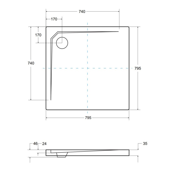 Receveur de douche extra-plat ACRO ULTRASLIM carré 80x80 cm et 90x90 cm blanc