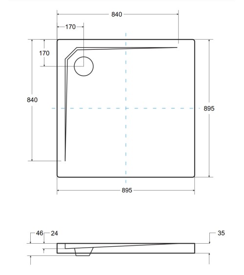 Receveur de douche extra-plat ACRO ULTRASLIM carré 80x80 cm et 90x90 cm blanc