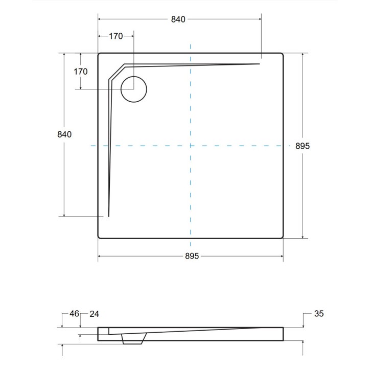 Receveur de douche extra-plat ACRO ULTRASLIM carré 80x80 cm et 90x90 cm blanc