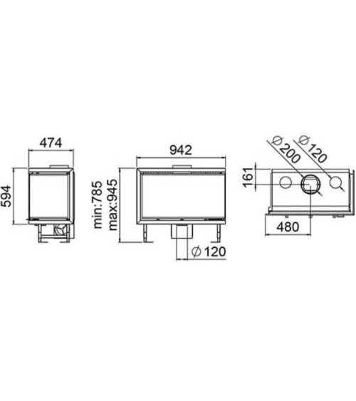 Insert cheminée à bois FLORIDA avec turbine 14,5 kW 2 vitres version droite