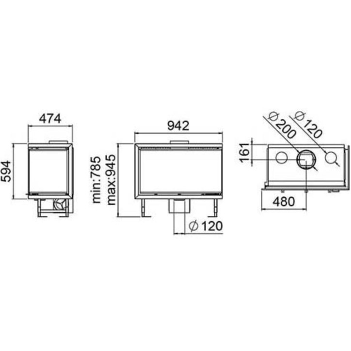 Insert cheminée à bois FLORIDA avec turbine 14,5 kW 2 vitres version droite + 2 bouches recuperateur
