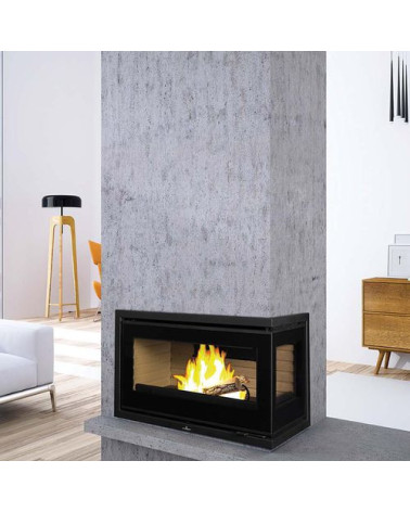 Insert cheminée à bois FLORIDA avec turbine 14,5 kW 2 vitres version droite