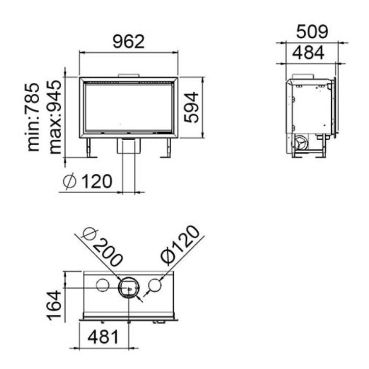 Insert cheminée à bois FLORIDA avec turbine 14,5 kW + 2 bouches recuperateur
