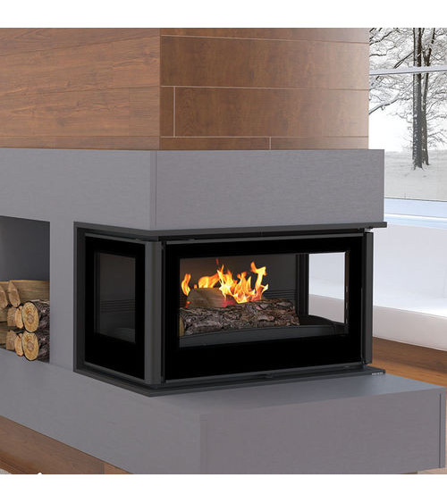Insert cheminée à bois Holguin avec turbine 12 kW 3 côtés vitrées + 2 bouches recuperateur