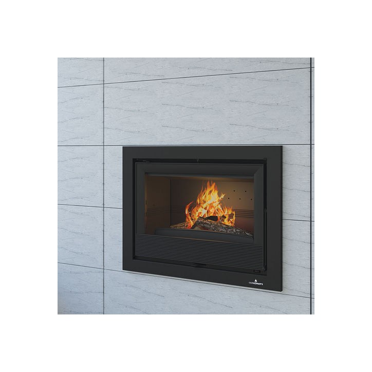 Lareira embutida Holguin a lenha, com turbina de 9,5 kW