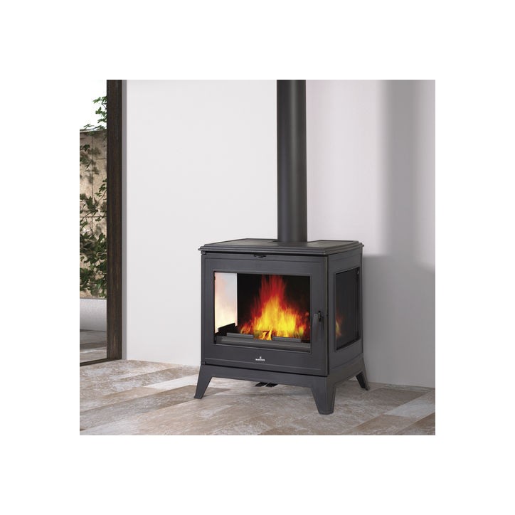 Poêle à bois en fonte côtés en verre 14 kW MARACAY