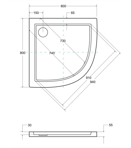 Receveur de douche extra-plat ARON SLIMLINE semi-circulaire 80x80 cm et 90x90 cm blanc