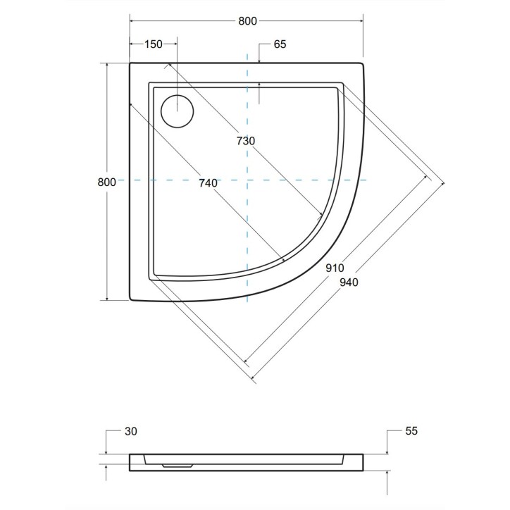 Receveur de douche extra-plat ARON SLIMLINE semi-circulaire 80x80 cm et 90x90 cm blanc