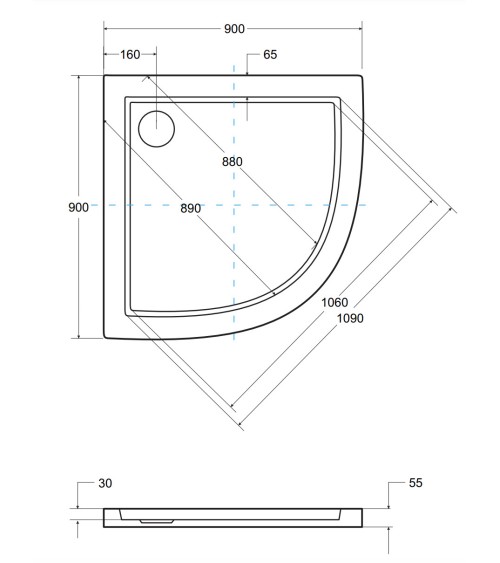 Receveur de douche extra-plat ARON SLIMLINE semi-circulaire 80x80 cm et 90x90 cm blanc