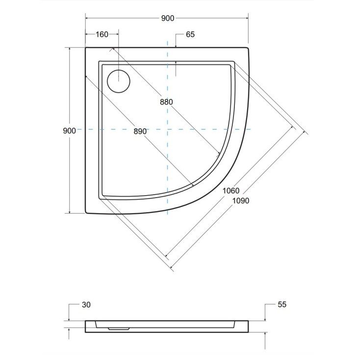 Receveur de douche extra-plat ARON SLIMLINE semi-circulaire 80x80 cm et 90x90 cm blanc