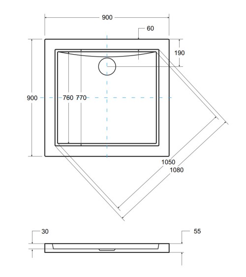 Receveur de douche extra-plat AQUARIUS SLIMLINE carré 80x80 cm et 90x90 cm blanc