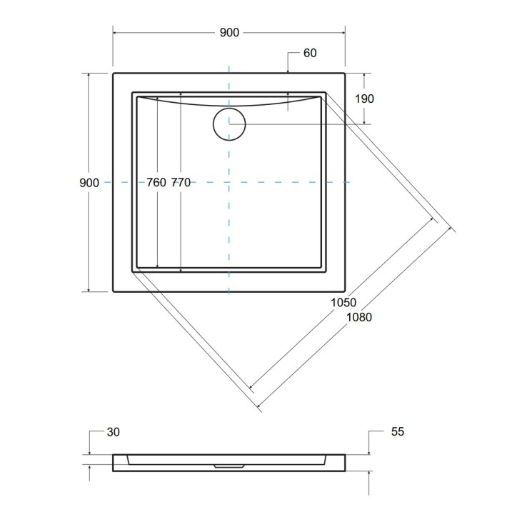 Receveur de douche extra-plat AQUARIUS SLIMLINE carré 80x80 cm et 90x90 cm blanc