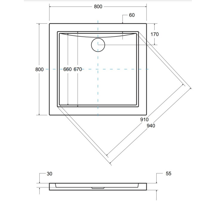 Receveur de douche extra-plat AQUARIUS SLIMLINE carré 80x80 cm et 90x90 cm effet pierre noire