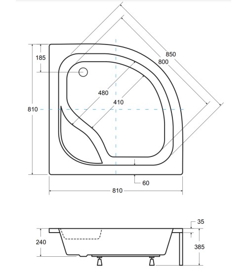 Receveur de douche DIPER I semi-circulaire 80x80 cm et 90x90 cm blanc