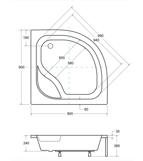 Receveur de douche DIPER I semi-circulaire 80x80 cm et 90x90 cm blanc