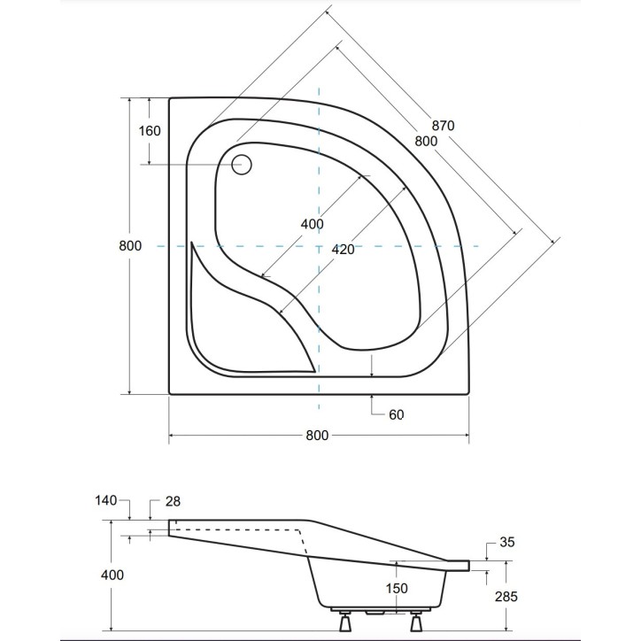 Receveur de douche OLIVER I semi-circulaire 80x80 cm et 90x90 cm blanc Receveur de douche OLIVER I semi-circulaire 80x80 cm et 90x90 cm blanc